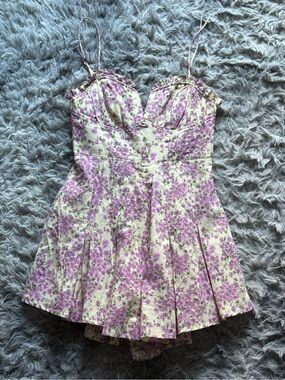 Floral Sweetheart Mini Dress in Lavender and Cream